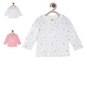 miniklub girls white pack of 3 conversational printed top