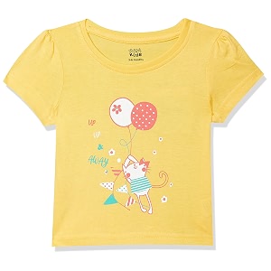 miniklub Girls Yellow Printed Pure Cotton Top