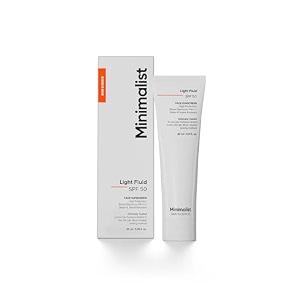 minimalist light fluid sunscreen spf 50 for oily skin pa  clinically tested in us no white cast  broad spectrum  lightweight water amp sweat resistant  for women amp men  30ml