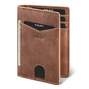 vulkit bifold front pocket slim wallet rfid blocking minimalist thin leather credit card holder wallet for men and women brown s minimalist