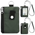 Minimalist Small Wallet for Men Women with 2 Zip Pockets, Multi Functional ID Case with Keychain and Card Holder, Coin Purse Badge Lanyard Pouch for Boys Girls Travel -Green