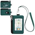 Minimalist Small Wallet for Men Women with 2 Zip Pockets, Multi Functional ID Case with Keychain and Card Holder, Coin Purse Badge Lanyard Pouch for Boys Girls Travel - Dark Green