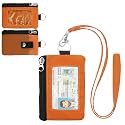 Minimalist Small Wallet for Men Women with 2 Zip Pockets, Multi Functional ID Case with Keychain and Card Holder, Coin Purse Badge Lanyard Pouch for Boys Girls Travel - Orange