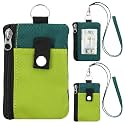 Minimalist Small Wallet for Men Women with 2 Zip Pockets, Multi Functional ID Case with Keychain and Card Holder, Coin Purse Badge Lanyard Pouch for Boys Girls Travel -YellowGreen+DrakGreen