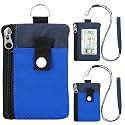 Minimalist Small Wallet for Men Women with 2 Zip Pockets, Multi Functional ID Case with Keychain and Card Holder, Coin Purse Badge Lanyard Pouch for Boys Girls Travel -Black+DarkBlue