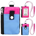 Minimalist Small Wallet for Men Women with 2 Zip Pockets, Multi Functional ID Case with Keychain and Card Holder, Coin Purse Badge Lanyard Pouch for Boys Girls Travel -LightBlue+Rose