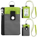 Minimalist Small Wallet for Men Women with 2 Zip Pockets, Multi Functional ID Case with Keychain and Card Holder, Coin Purse Badge Lanyard Pouch for Boys Girls Travel -Gray+YellowGreen
