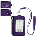 Minimalist Small Wallet for Men Women with 2 Zip Pockets, Multi Functional ID Case with Keychain and Card Holder, Coin Purse Badge Lanyard Pouch for Boys Girls Travel - Dark Purple