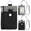 Minimalist Small Wallet for Men Women with 2 Zip Pockets, Multi Functional ID Case with Keychain and Card Holder, Coin Purse Badge Lanyard Pouch for Boys Girls Travel -Black+Gray