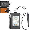 Minimalist Small Wallet for Men Women with 2 Zip Pockets, Multi Functional ID Case with Keychain and Card Holder, Coin Purse Badge Lanyard Pouch for Boys Girls Travel - Gray&amp;Orange