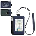 Minimalist Small Wallet for Men Women with 2 Zip Pockets, Multi Functional ID Case with Keychain and Card Holder, Coin Purse Badge Lanyard Pouch for Boys Girls Travel - Gray&amp;Blue