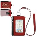 Minimalist Small Wallet for Men Women with 2 Zip Pockets, Multi Functional ID Case with Keychain and Card Holder, Coin Purse Badge Lanyard Pouch for Boys Girls Travel - Red&amp;Pink