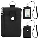 Minimalist Small Wallet for Men Women with 2 Zip Pockets, Multi Functional ID Case with Keychain and Card Holder, Coin Purse Badge Lanyard Pouch for Boys Girls Travel -Black