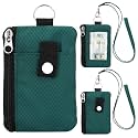 Minimalist Small Wallet for Men Women with 2 Zip Pockets, Multi Functional ID Case with Keychain and Card Holder, Coin Purse Badge Lanyard Pouch for Boys Girls Travel -DarkGreen