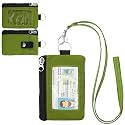 Minimalist Small Wallet for Men Women with 2 Zip Pockets, Multi Functional ID Case with Keychain and Card Holder, Coin Purse Badge Lanyard Pouch for Boys Girls Travel - Grass Green
