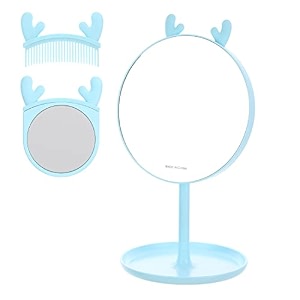 miniso 3 in 1 makeup mirror with stand tabletop vanity mirror  portable detachable mirror  comb 360 swivel mirror for bedroom light blue