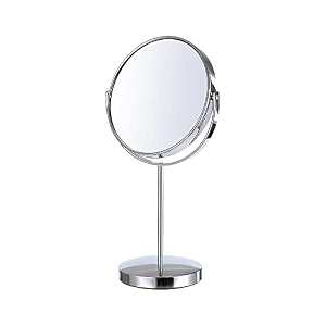 miniso double-sided makeup mirror round tabletop vanity mirror with stand one side 2x magnifying 6 inch silver