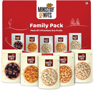 ministry of nuts pack of 5 dry fruits almonds 150gpista 125gcashews 150graisins 150gdates175g assorted nuts 5 x 150 g