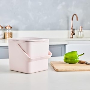 minky homecare kitchen compost bin  countertop food waste caddy with easy wipe clean interior  made in the uk 09gal dusty pink