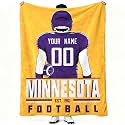 Minnesota Throw Blanket Personalized Name and Number Gifts for Men Women Kids Flannel Tapestry