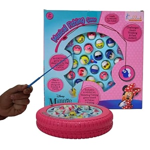 minnie mouse musical fishing game - rotating battery operated pond with 21 fish amp 4 fishing poles - pink educational amp interactive board gamebirthday gift toy for kids and toddlers ages 3