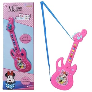 minnie musical guitar for toddlers - pink sing-along karaoke junior music toy with inbuilt tones amp lights - educational role play rockstar guitarbirthday gift for kids 3 years old