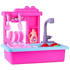 minnie toy kitchen sink for kids - pretend play sink with electric faucet amp running water 22-piece kitchen accessories set pink role play toy setbirthday gift for toddlers and girls 3
