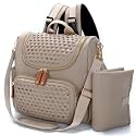 Minsong Diaper Bag Backpack, Small Diaper Backpack for Mom with Changing Station, Stylish Vegan Leather Travel Diaper Nappy Bags (Khaki)