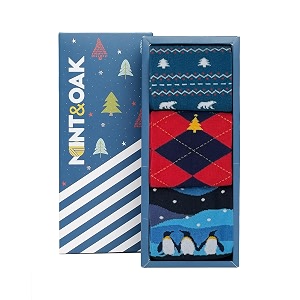 mint amp oak long socks for men soft cotton calf length socks colorful sock gift for men full length amp odour free funky socks - gift box of 3