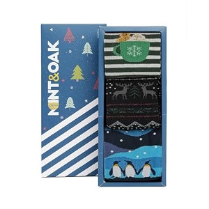 mint amp oak long socks for men soft cotton calf length socks colorful sock gift for men full length amp odour free funky socks - gift box of 3