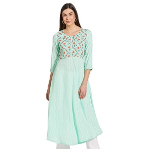 Mint Green Viscose Rayon A Line Kurta