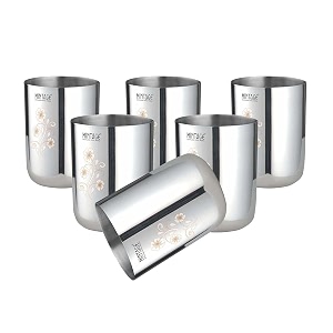 mintage stainless steel water glass blossom laser 22 gauge kitchenware set of-6 pcs mirror finish 35years of innovation and quality