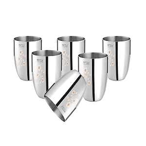 mintage stainless steel water glass lotus laser 22 gauge kitchenware set of-6 pcs mirror finish 35years of innovation and quality