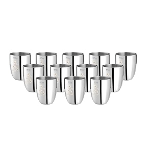 mintage stainless steel water glass lotus laser 22 gauge kitchenware set of-12 pcs mirror finish 35years of innovation and quality