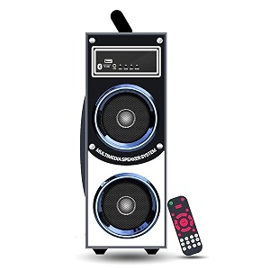 moxxo-6t 90w tower speaker easy handle 1834 inch height 6534 subwoofer heavy cabinet mic supportable bluetoothauxmicfmusb with remote white