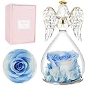 Miofula Gifts for Mom Birthday Gifts for Women, Preserved Flowers Rose in Glass Angel Figurines, Fresh Flowers for Delivery Anniversary Forever Real Roses Gifts for Mothers Grandma Her Wife Girlfriend