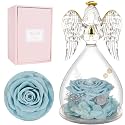 Miofula Gifts for Mom Birthday Gifts for Women, Preserved Flowers Rose in Glass Angel Figurines, Fresh Flowers for Delivery Anniversary Forever Real Roses Gifts for Mothers Grandma Her Wife Girlfriend