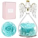 Miofula Gifts for Mom Birthday Gifts for Women, Preserved Flowers Rose in Glass Angel Figurines, Fresh Flowers for Delivery Anniversary Forever Real Roses Gifts for Mothers Grandma Her Wife Girlfriend