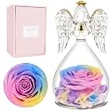 Miofula Gifts for Mom Birthday Gifts for Women, Preserved Flowers Rose in Glass Angel Figurines, Fresh Flowers for Delivery Anniversary Forever Real Roses Gifts for Mothers Grandma Her Wife Girlfriend
