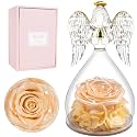 Miofula Gifts for Mom Birthday Gifts for Women, Preserved Flowers Rose in Glass Angel Figurines, Fresh Flowers for Delivery Anniversary Forever Real Roses Gifts for Mothers Grandma Her Wife Girlfriend