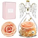 Miofula Gifts for Mom Birthday Gifts for Women, Preserved Flowers Rose in Glass Angel Figurines, Fresh Flowers for Delivery Anniversary Forever Real Roses Gifts for Mothers Grandma Her Wife Girlfriend
