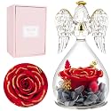 Miofula Gifts for Mom Birthday Gifts for Women, Preserved Flowers Rose in Glass Angel Figurines, Fresh Flowers for Delivery Anniversary Forever Real Roses Gifts for Mothers Grandma Her Wife Girlfriend