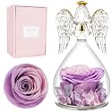 Miofula Gifts for Mom Birthday Gifts for Women, Preserved Flowers Rose in Glass Angel Figurines, Fresh Flowers for Delivery Anniversary Forever Real Roses Gifts for Mothers Grandma Her Wife Girlfriend