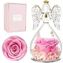 Miofula Gifts for Mom Birthday Gifts for Women, Preserved Flowers Rose in Glass Angel Figurines, Fresh Flowers for Delivery Anniversary Forever Real Roses Gifts for Mothers Grandma Her Wife Girlfriend