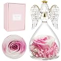Miofula Gifts for Mom Birthday Gifts for Women, Preserved Flowers Rose in Glass Angel Figurines, Fresh Flowers for Delivery Anniversary Forever Real Roses Gifts for Mothers Grandma Her Wife Girlfriend