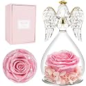 Miofula Gifts for Mom Birthday Gifts for Women, Preserved Flowers Rose in Glass Angel Figurines, Fresh Flowers for Delivery Anniversary Forever Real Roses Gifts for Mothers Grandma Her Wife Girlfriend