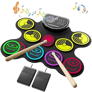miortior electronic drum set 10 pads roll-up drum practice pad with drum pedals amp drum sticks portable drum pad machine built-in speaker with headphone jack great christmas amp birthday gift for kids