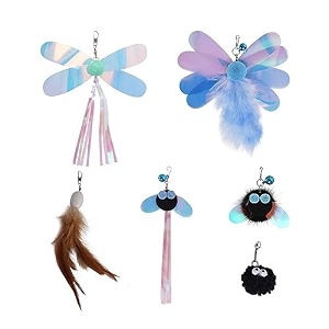 mioyoow 6pcs cat feather toy replacements interactive cat teaser refills bite resistant cat toy wand attachments with bells for cat toy