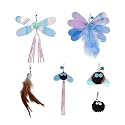 MiOYOOW 6PCS Cat Feather Toy Replacements, Interactive Cat Teaser Refills Bite Resistant Cat Toy Wand Attachments with Bells for Cat Toy