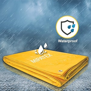 mipatex tarpaulin sheet waterproof heavy duty 6ft x 6ft poly tarp with aluminium eyelets every 3 feet - multipurpose 200 gsm plastic cover for truck roof rain outdoor or sun yellow